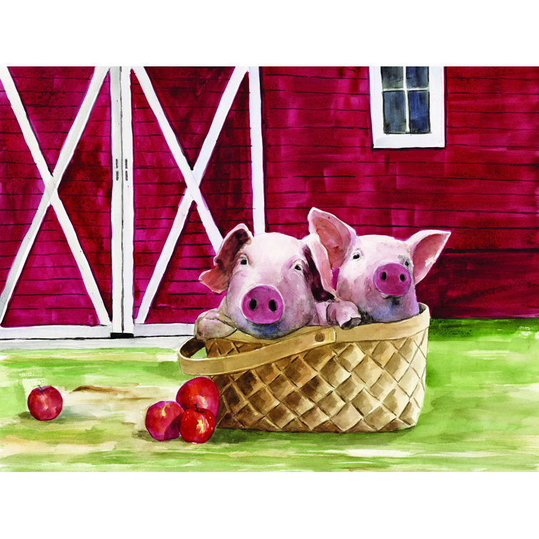 Trinx Pigs In A Basket Wrapped Canvas Print Wayfair